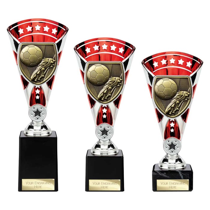 COBRA STAR CUP FOOTBALL BOOT & BALL - RED & SILVER  - AVAILABLE IN 3 SIZES (21CM - 25.5CM)